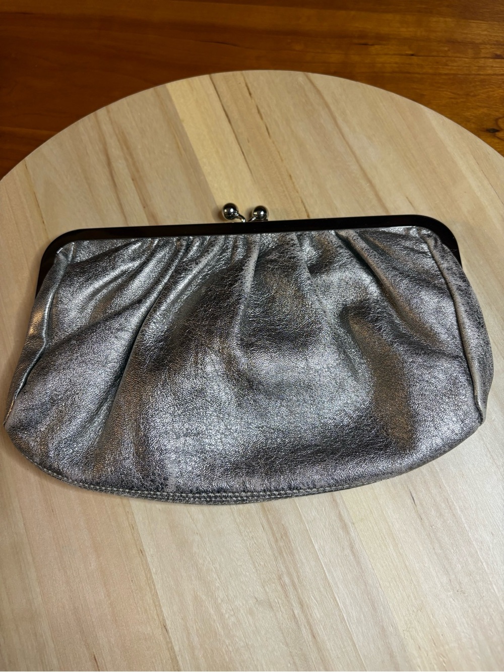 vintage Express metallic silver leather clutch, some wear on leather
